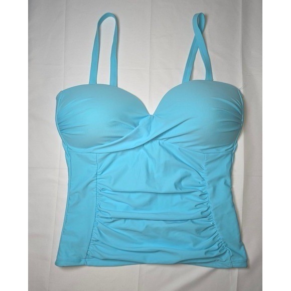Tropical Escape Other - NEW Tropical Escape Women's Aqua Blue‎ Ruched Tankini Swim Top Size 16